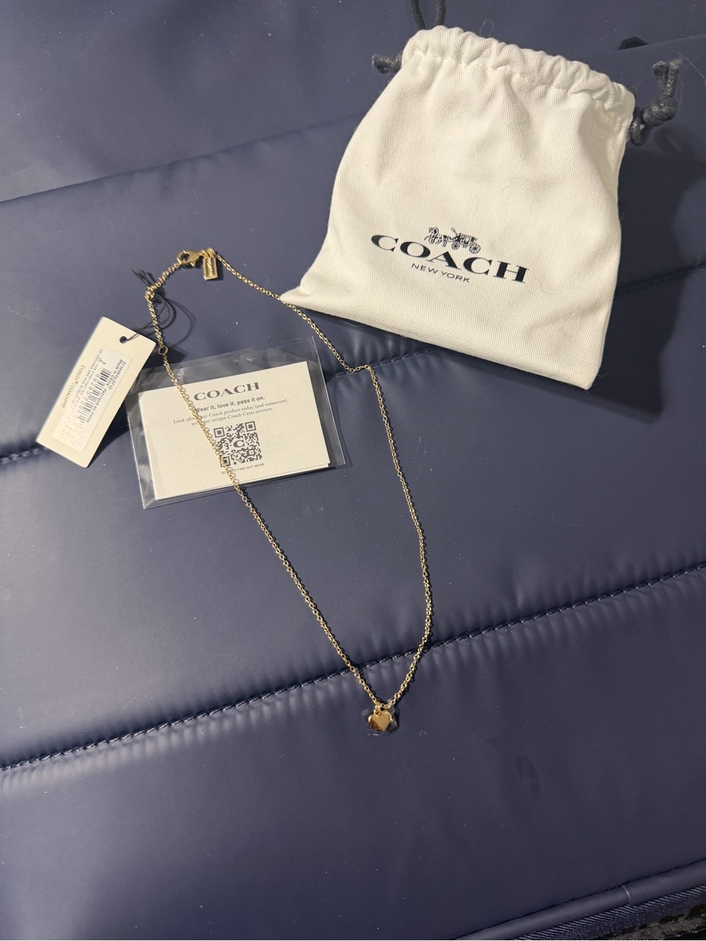 Coach Gold Heart Charm Necklace with Signature Pouch